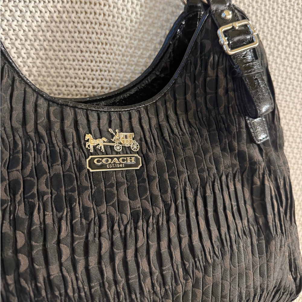 COACH Madison Maggie 18886 Black Signature Pleated Hobo Shoulder Bag - Picture 3 of 15